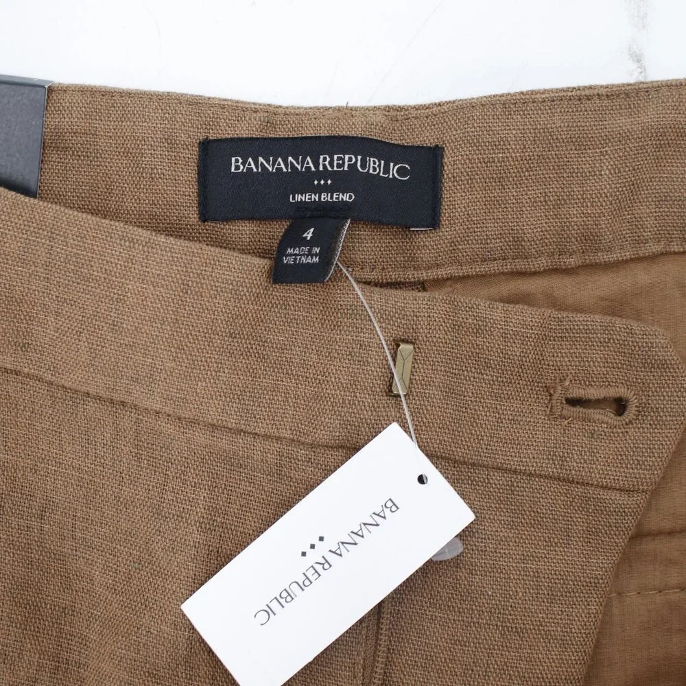 NWT Banana Republic Cargo Suit Pants Womens 4 wide Leg Linen Blend Brown trouser